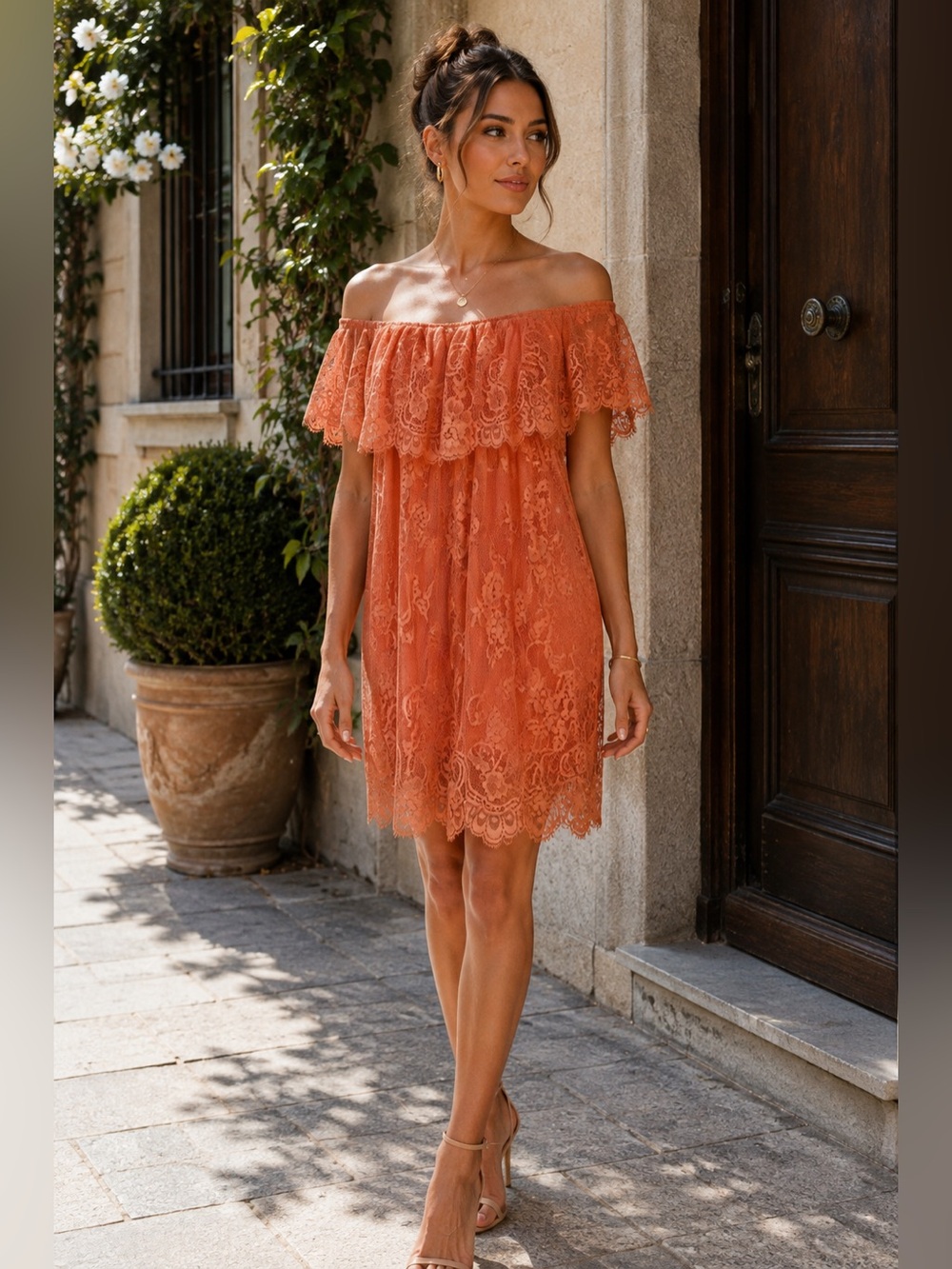 Jens Pirate Booty Dress Pink Orange Lace Off Shoulder Mini Boho